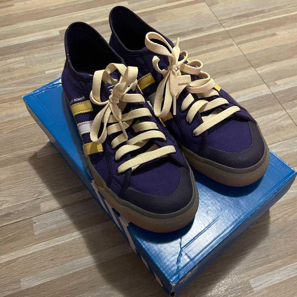 adidas rare Wales Bonner Nizza Purple Yellow Striped Gum Sole Canvas Sneakers - Picture 8 of 10